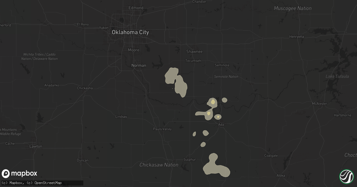 Hail map in Wanette, OK on July 7, 2024