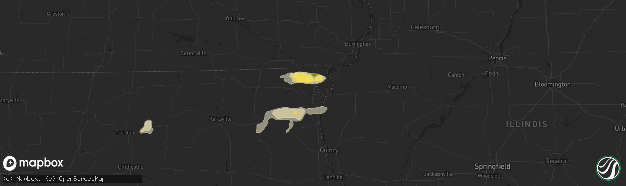 Hail map in Wayland, MO on July 7, 2024