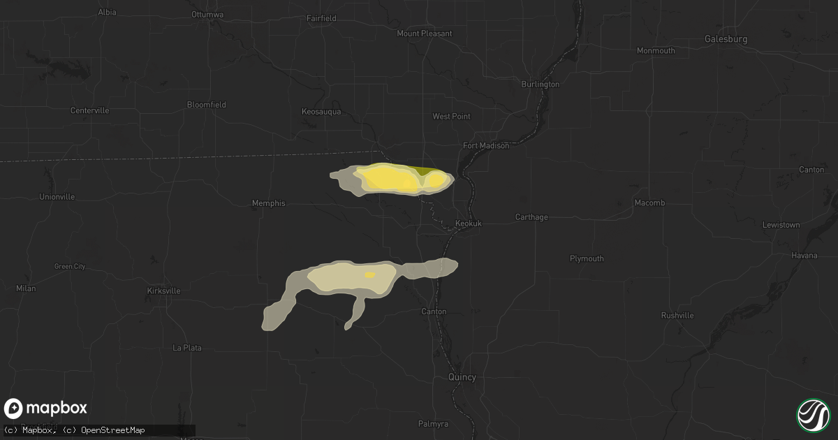 Hail map in Wayland, MO on July 7, 2024