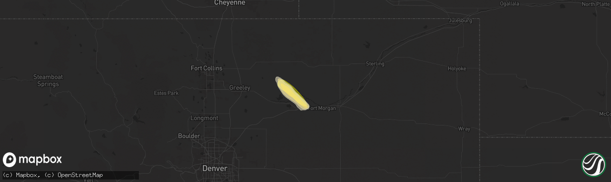 Hail map in Weldona, CO on July 7, 2024