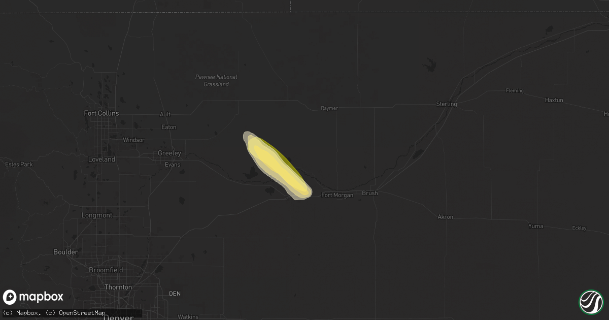 Hail map in Weldona, CO on July 7, 2024