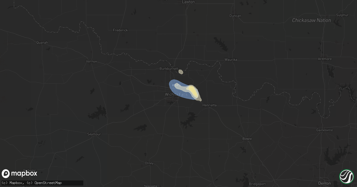 Hail map in Wichita Falls, TX on July 7, 2024