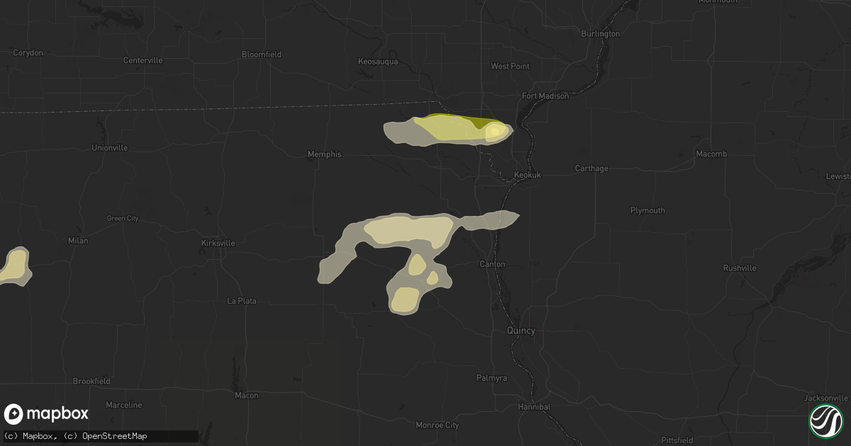 Hail map in Williamstown, MO on July 7, 2024