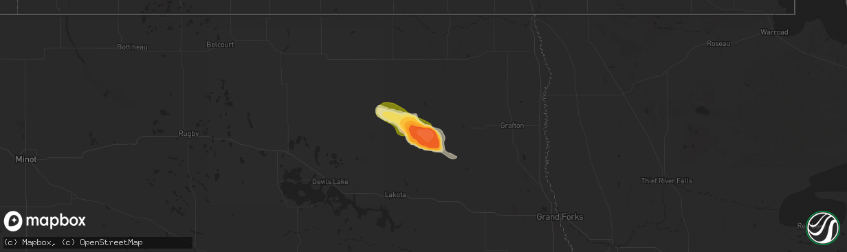 Hail map in Adams, ND on July 7, 2025