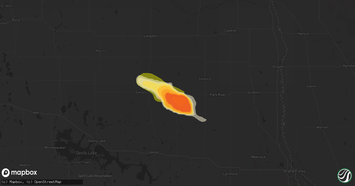Hail map in Adams, ND on July 7, 2025