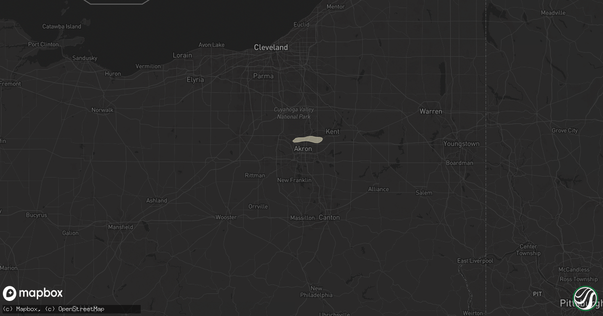 Hail map in Akron, OH on July 7, 2025