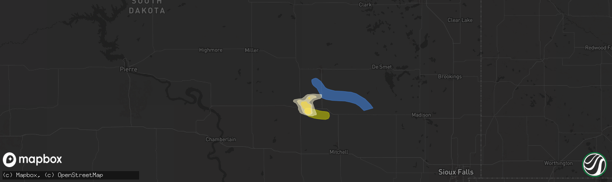 Hail map in Alpena, SD on July 7, 2025