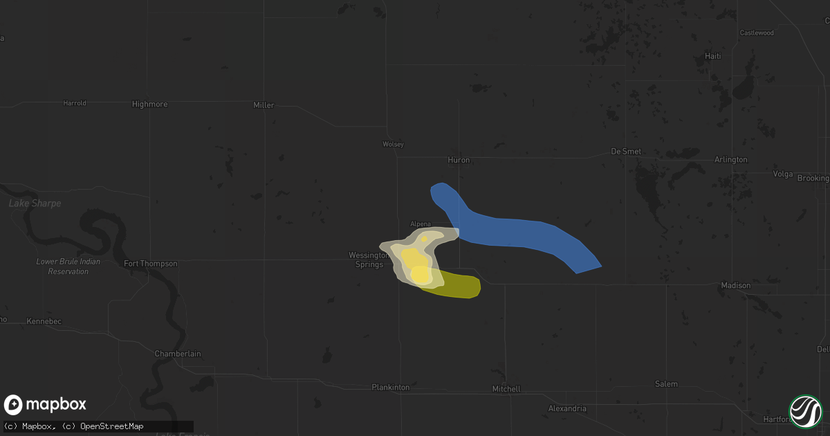 Hail map in Alpena, SD on July 7, 2025