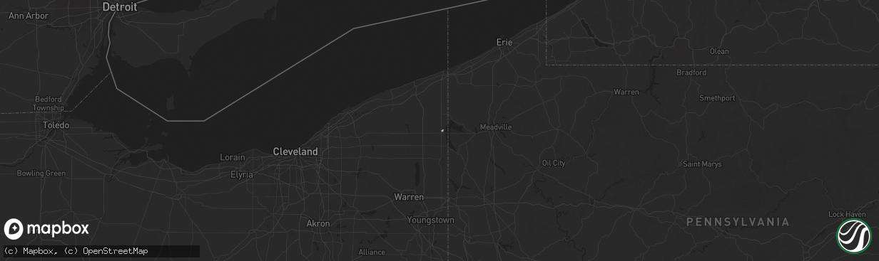 Hail map in Andover, OH on July 7, 2025