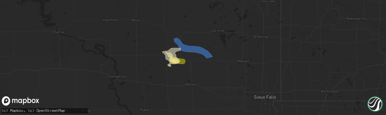 Hail map in Artesian, SD on July 7, 2025