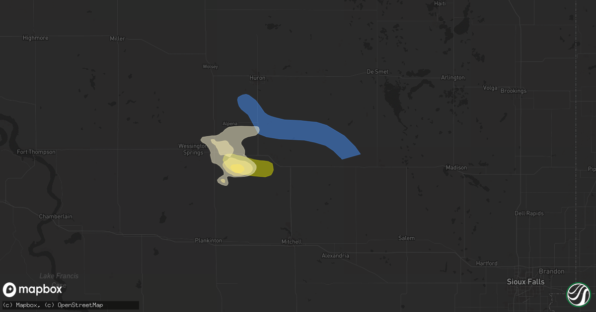 Hail map in Artesian, SD on July 7, 2025