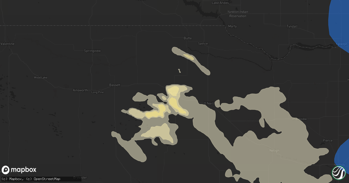 Hail map in Atkinson, NE on July 7, 2025