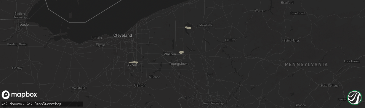 Hail map in Brookfield, OH on July 7, 2025