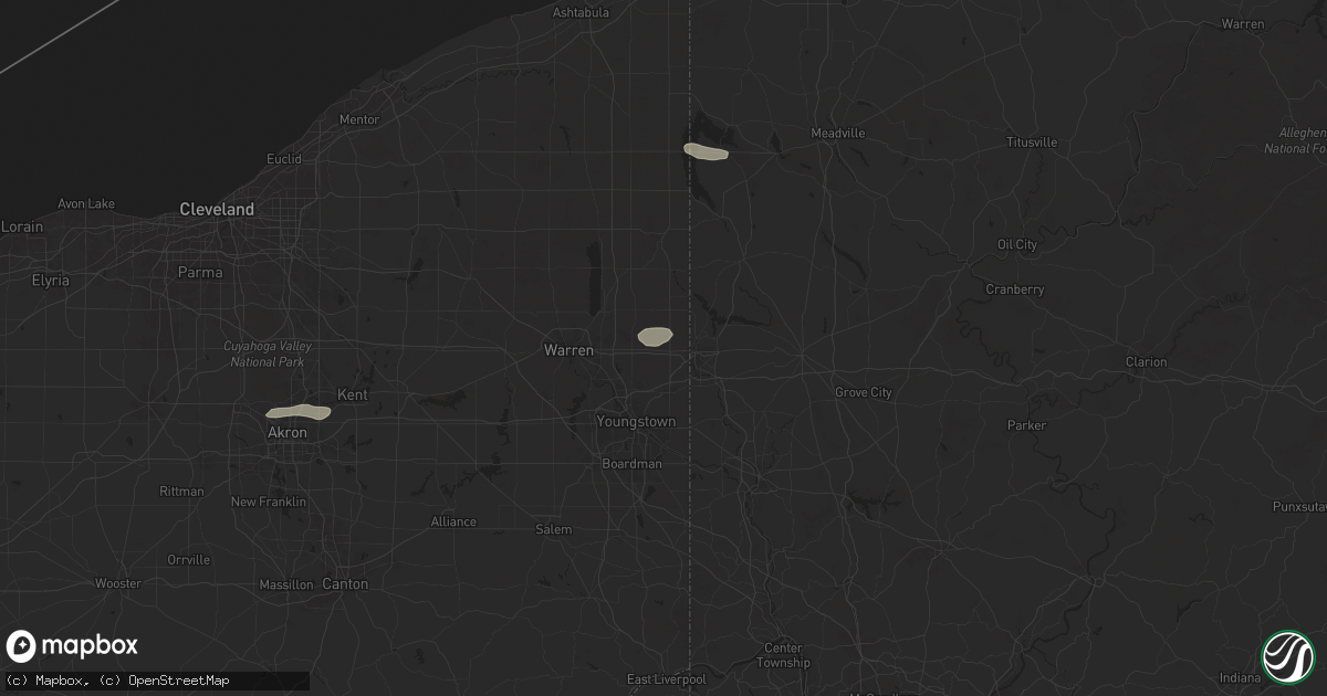 Hail map in Brookfield, OH on July 7, 2025