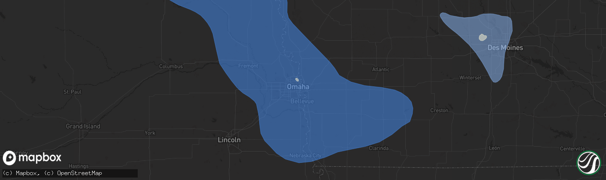Hail map in Council Bluffs, IA on July 7, 2025
