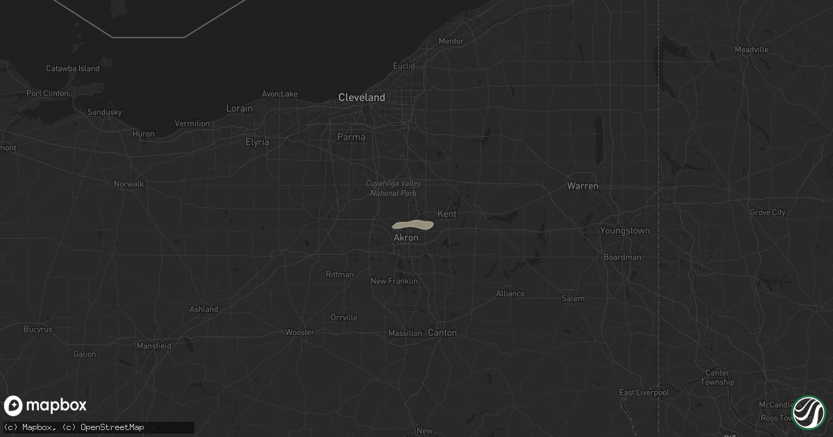 Hail map in Cuyahoga Falls, OH on July 7, 2025