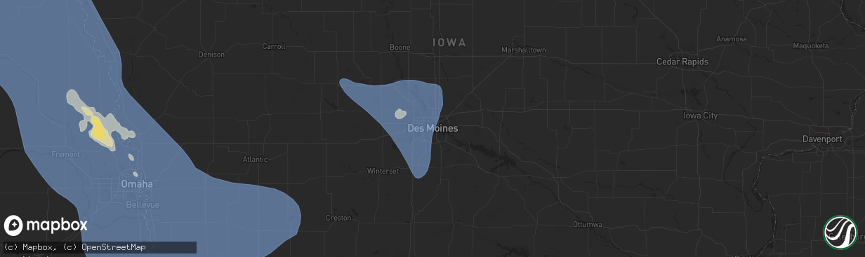 Hail map in Des Moines, IA on July 7, 2025