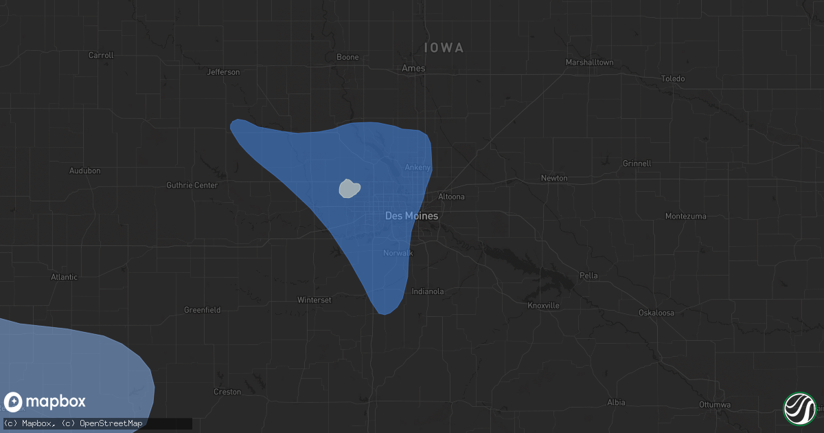Hail map in Des Moines, IA on July 7, 2025