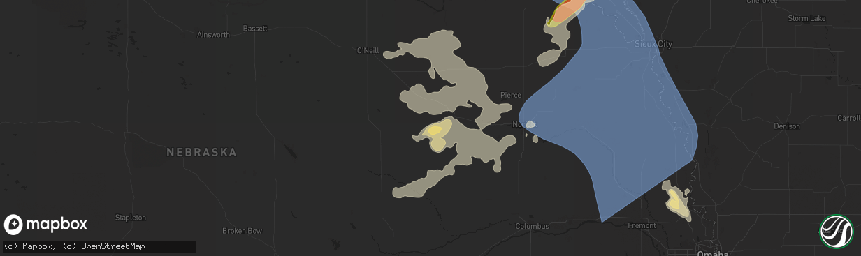 Hail map in Elgin, NE on July 7, 2025