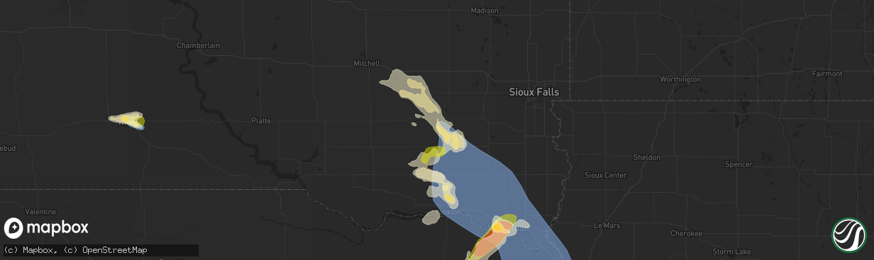 Hail map in Freeman, SD on July 7, 2025