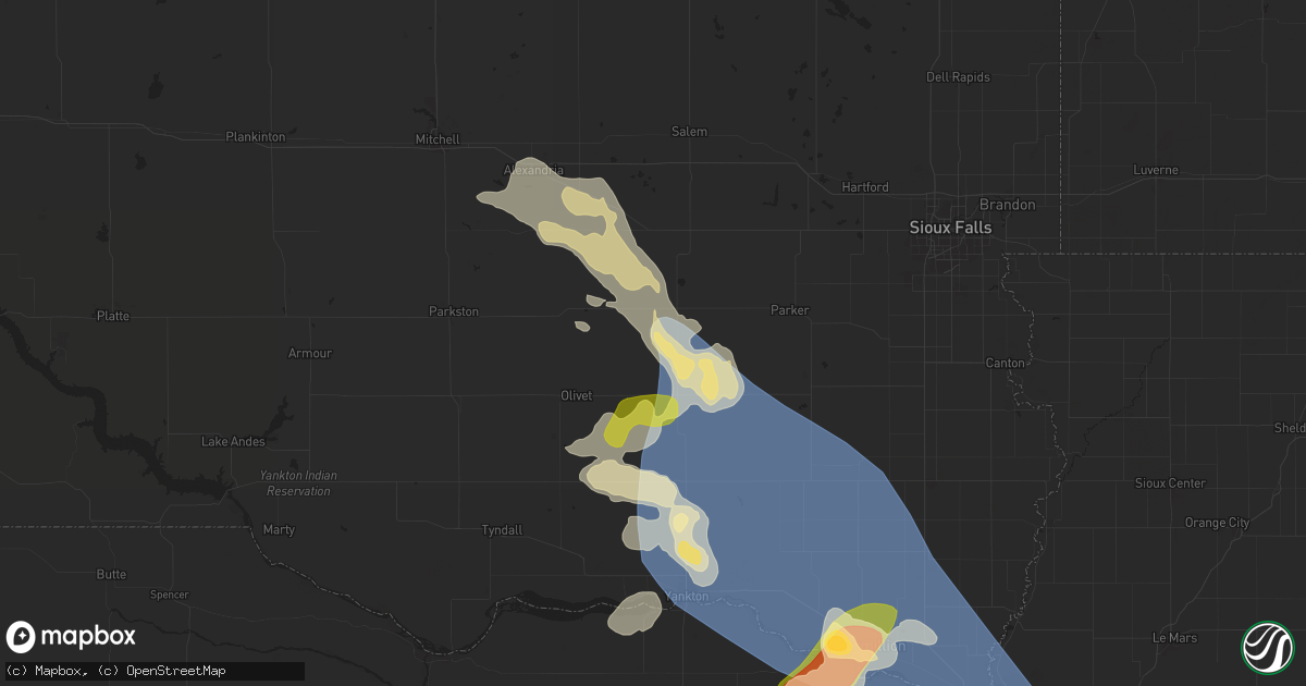 Hail map in Freeman, SD on July 7, 2025