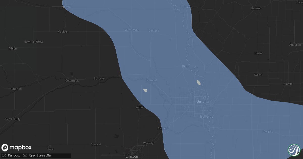 Hail map in Fremont, NE on July 7, 2025