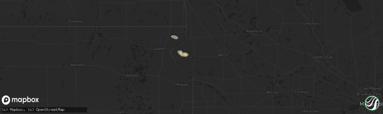 Hail map in Graceville, MN on July 7, 2025