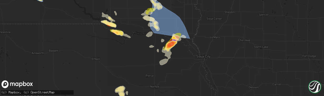 Hail map in Hartington, NE on July 7, 2025