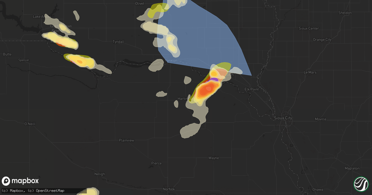 Hail map in Hartington, NE on July 7, 2025