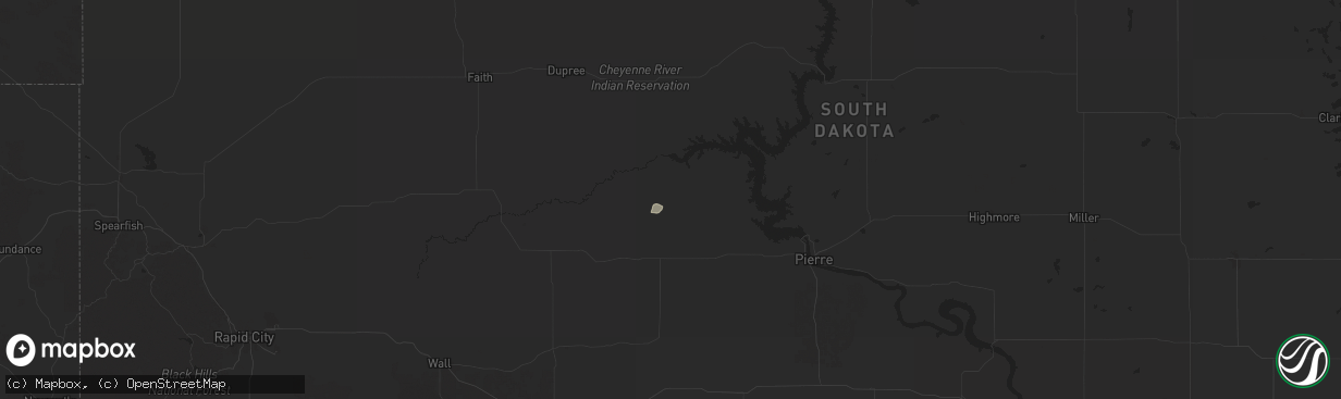 Hail map in Hayes, SD on July 7, 2025