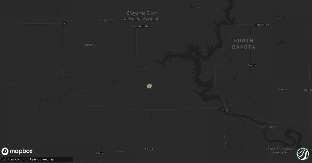 Hail map in Hayes, SD on July 7, 2025