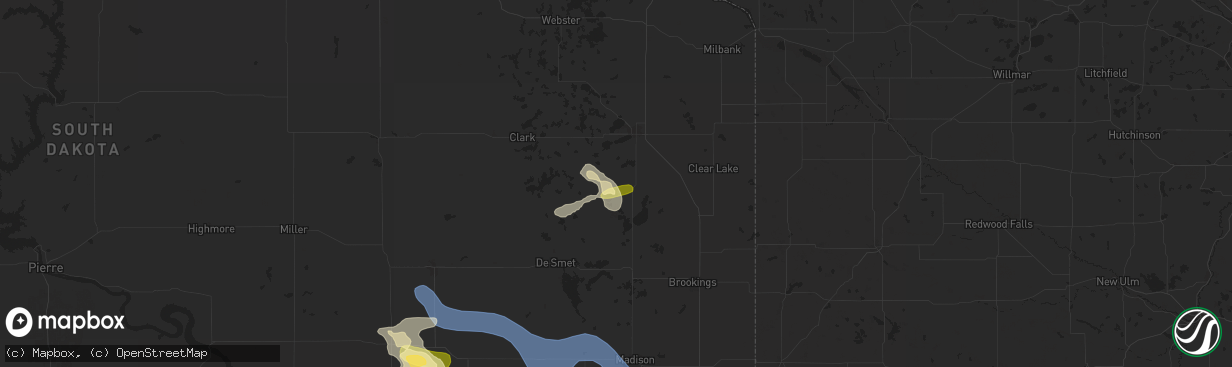 Hail map in Hayti, SD on July 7, 2025