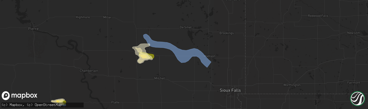 Hail map in Howard, SD on July 7, 2025
