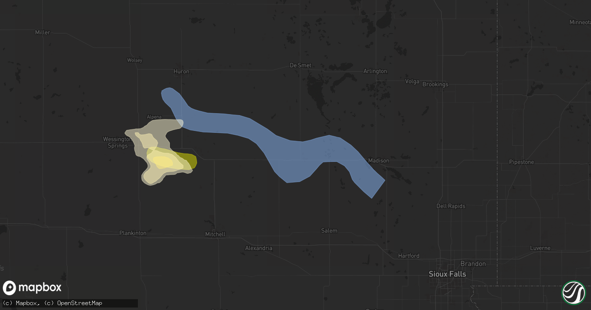 Hail map in Howard, SD on July 7, 2025