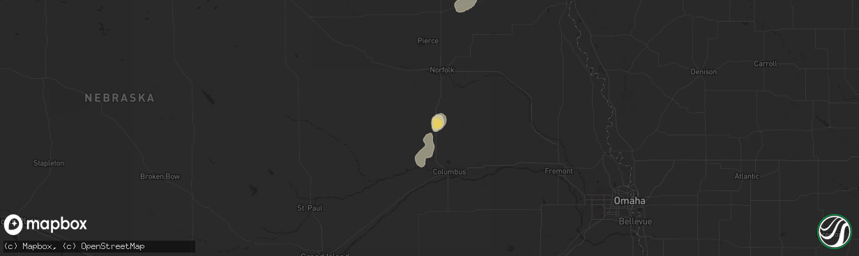 Hail map in Humphrey, NE on July 7, 2025