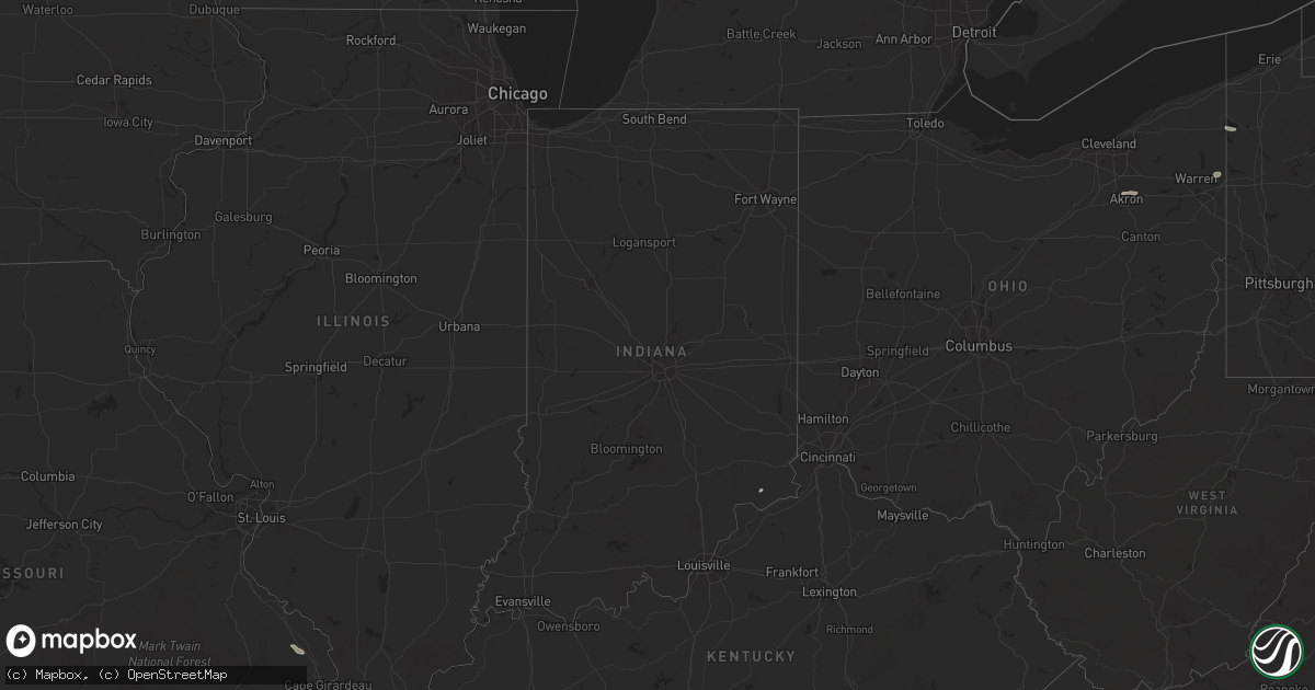 Hail map in Indiana on July 7, 2025