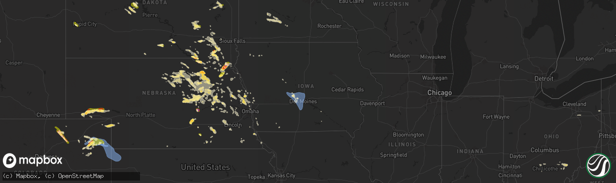 Hail map in Iowa on July 7, 2025