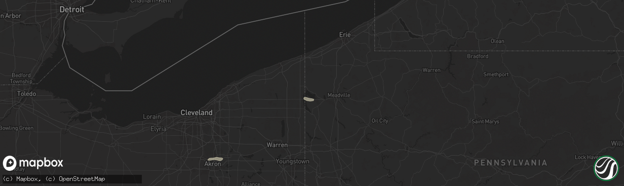 Hail map in Linesville, PA on July 7, 2025