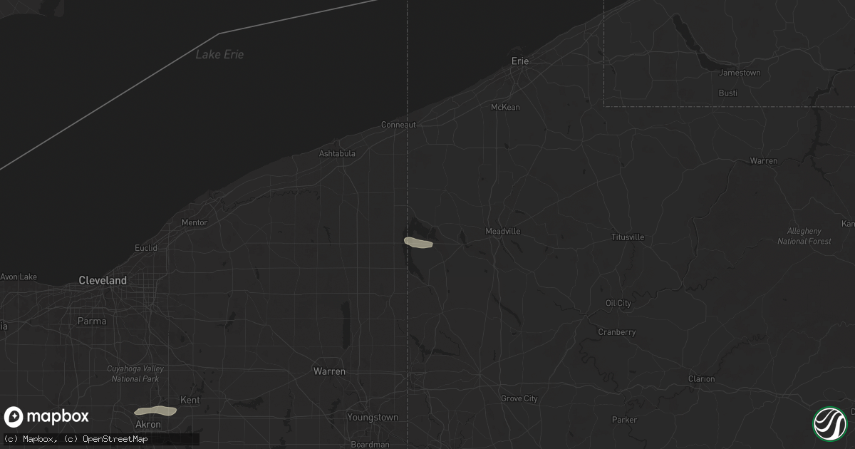 Hail map in Linesville, PA on July 7, 2025