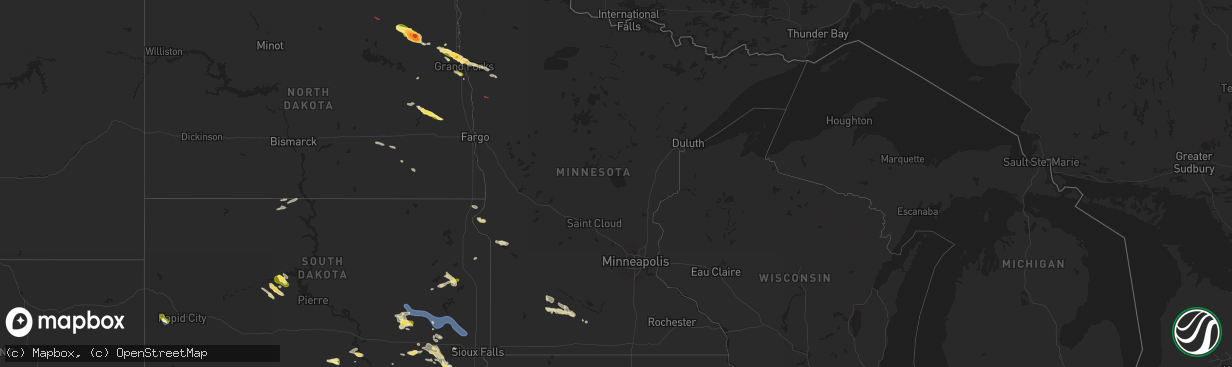 Hail map in Minnesota on July 7, 2025