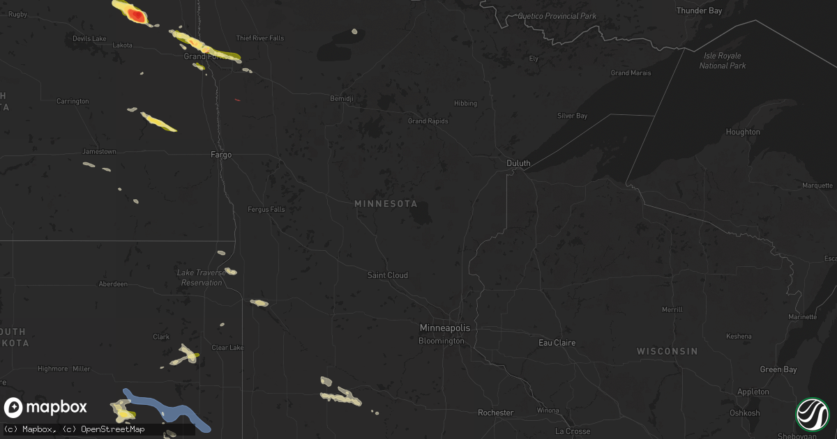Hail map in Minnesota on July 7, 2025