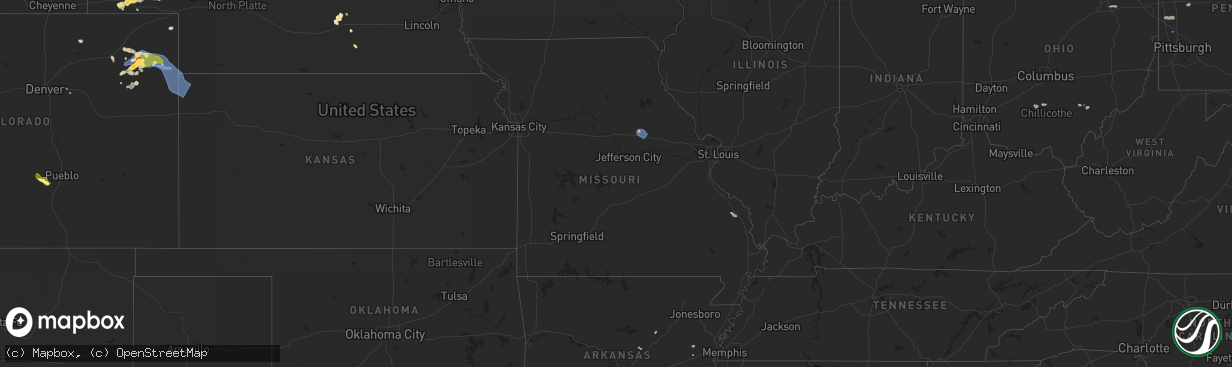 Hail map in Missouri on July 7, 2025
