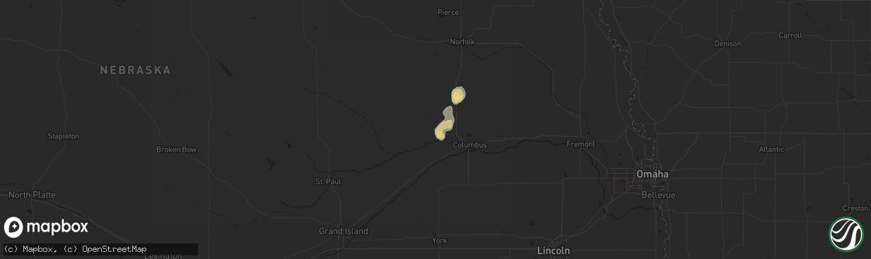 Hail map in Monroe, NE on July 7, 2025