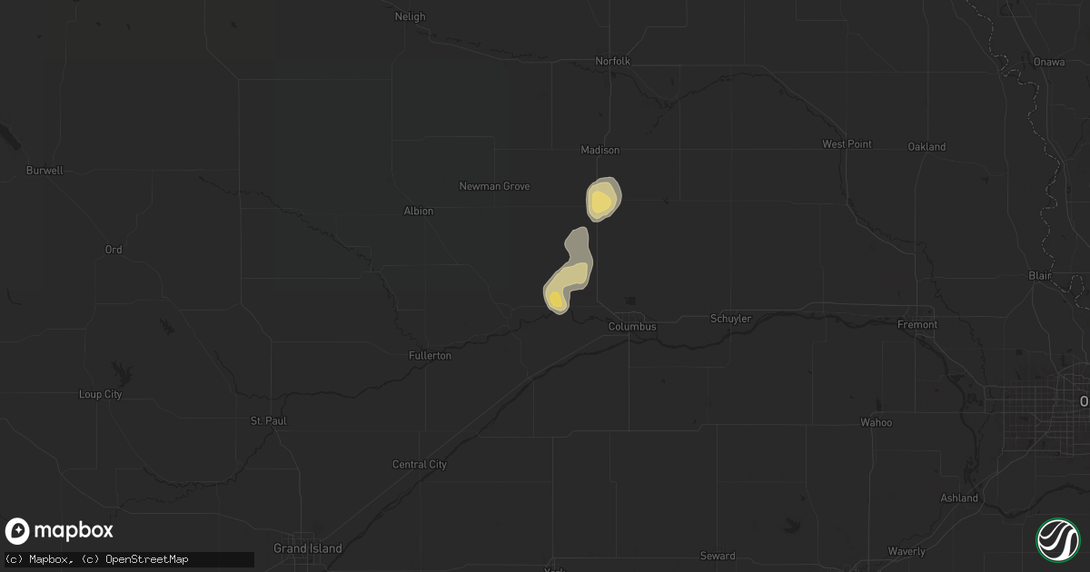 Hail map in Monroe, NE on July 7, 2025