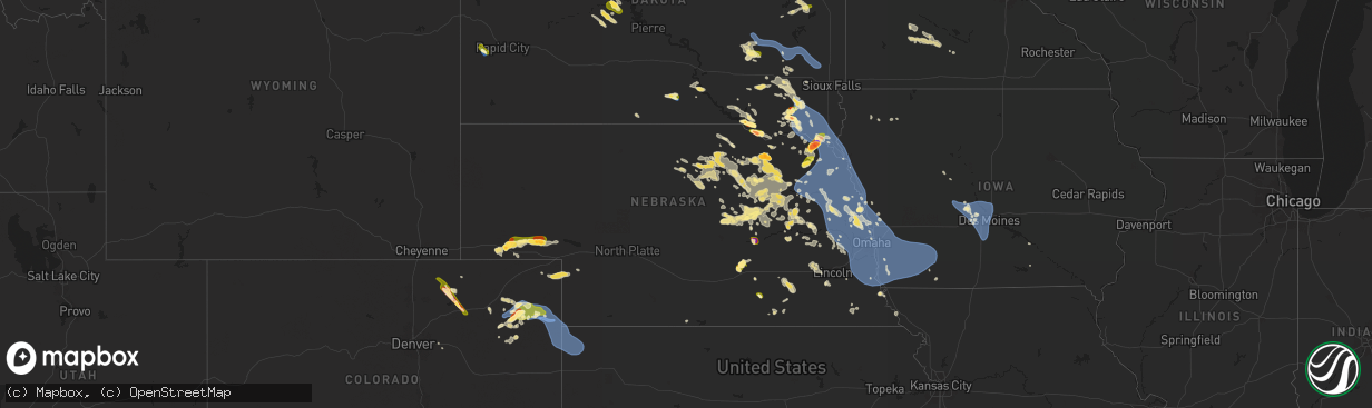 Hail map in Nebraska on July 7, 2025
