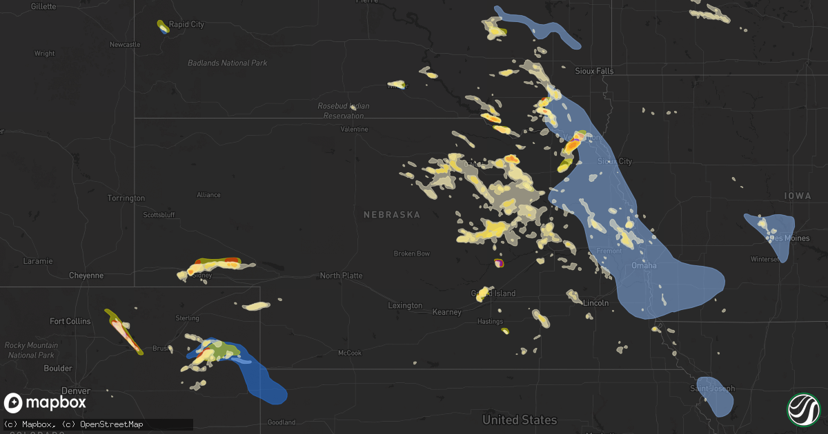 Hail map in Nebraska on July 7, 2025