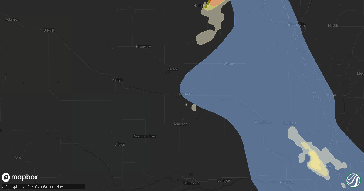 Hail map in Norfolk, NE on July 7, 2025