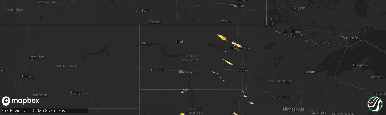 Hail map in North Dakota on July 7, 2025