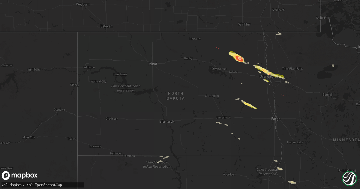 Hail map in North Dakota on July 7, 2025
