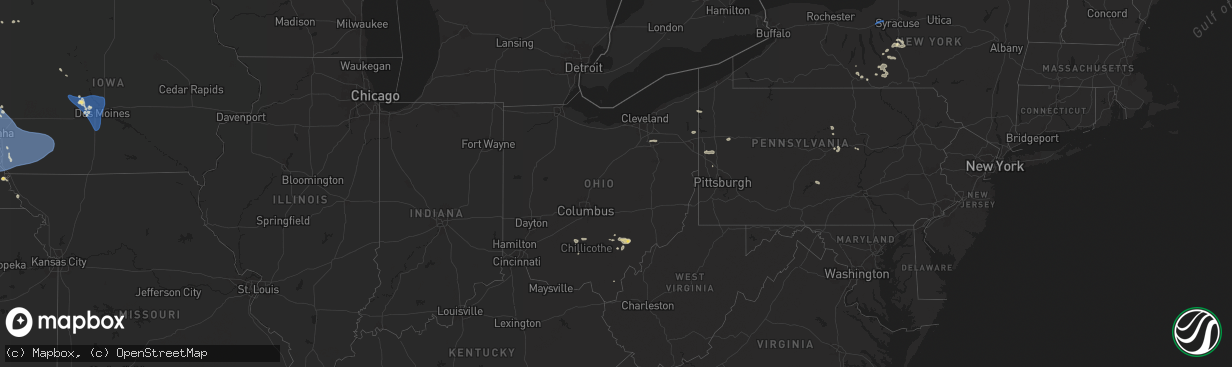 Hail map in Ohio on July 7, 2025